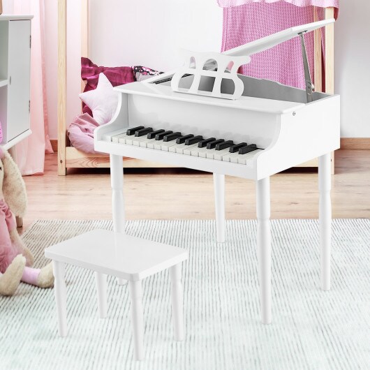 30-Key Wood Toy Kids Grand Piano with Bench and Music Rack