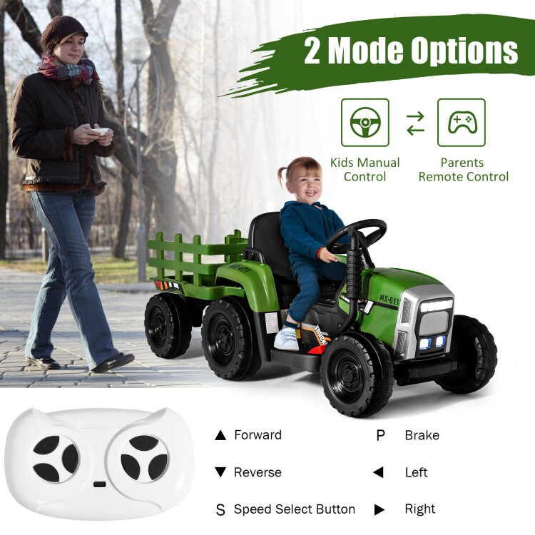 Iron Ride-On Tractor with Trailer, Music and Safety for Kids