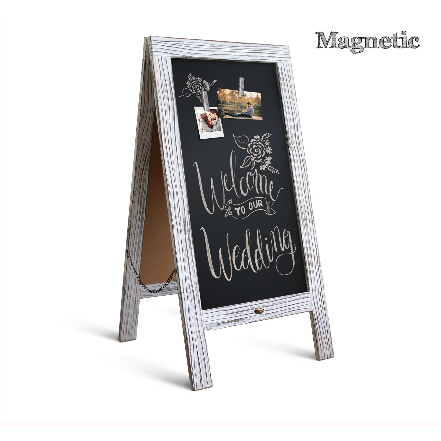 HBCY Creations Magnetic A-Frame Chalkboard Deluxe Set / 8 Chalk Markers + 10 Stencils + 2 Magnets Outdoor Sidewalk Chalkboard Sign / Large 48&#x22; x 24&#x22;