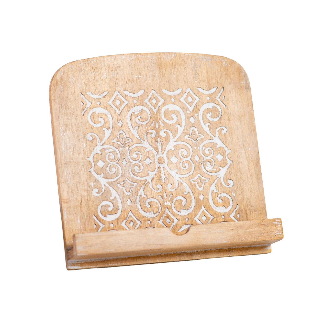 Creative Design 10&#x22; White and Beige Distressed Carved Cookbook Stand