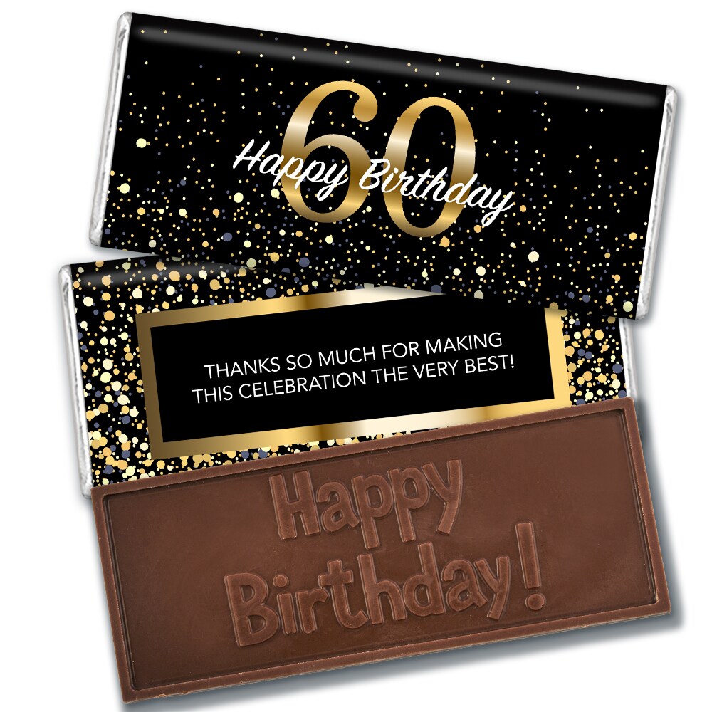 60th Birthday Candy Party Favors Embossed Belgian Chocolate Bars