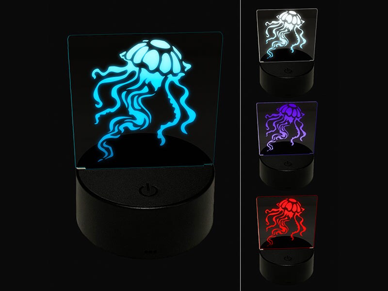 Elegant Compass Jellyfish Floating in the Ocean 3D Illusion LED Night Light Sign Nightstand Desk Lamp