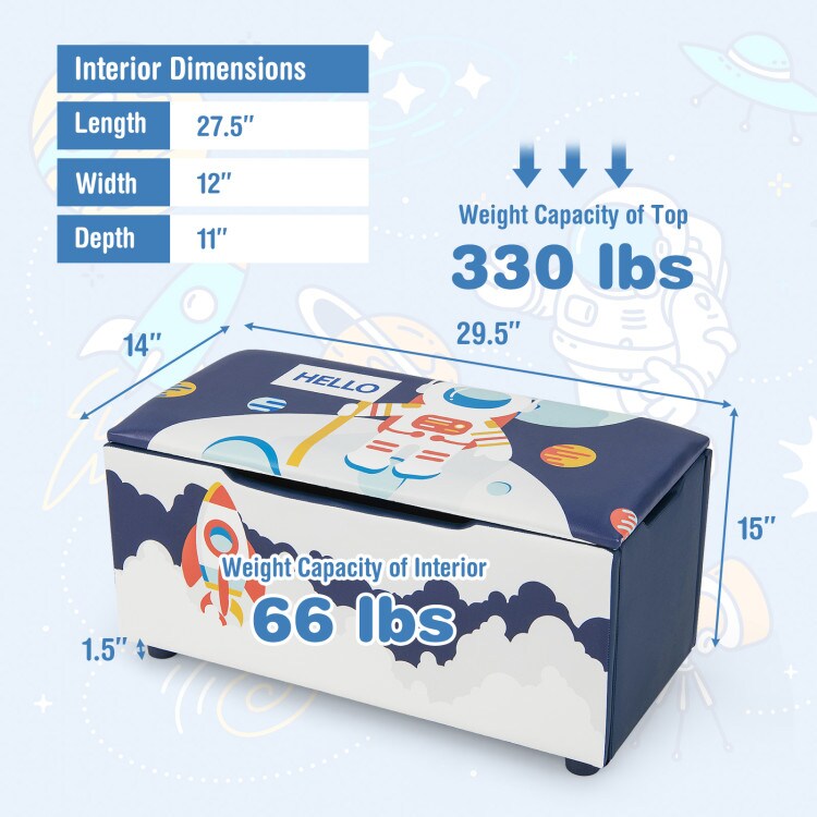 Kids Wooden Upholstered Toy Storage Box with Removable Lid and 4 Dirt-Resistant Feet