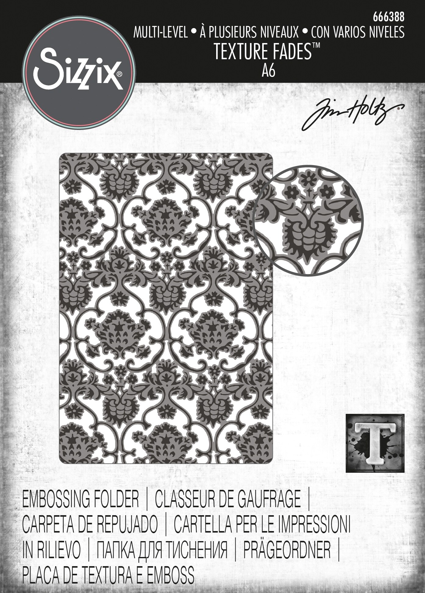 Sizzix Texture Fades Embossing Folder By Tim Holtz-Multi-Level Tapestry