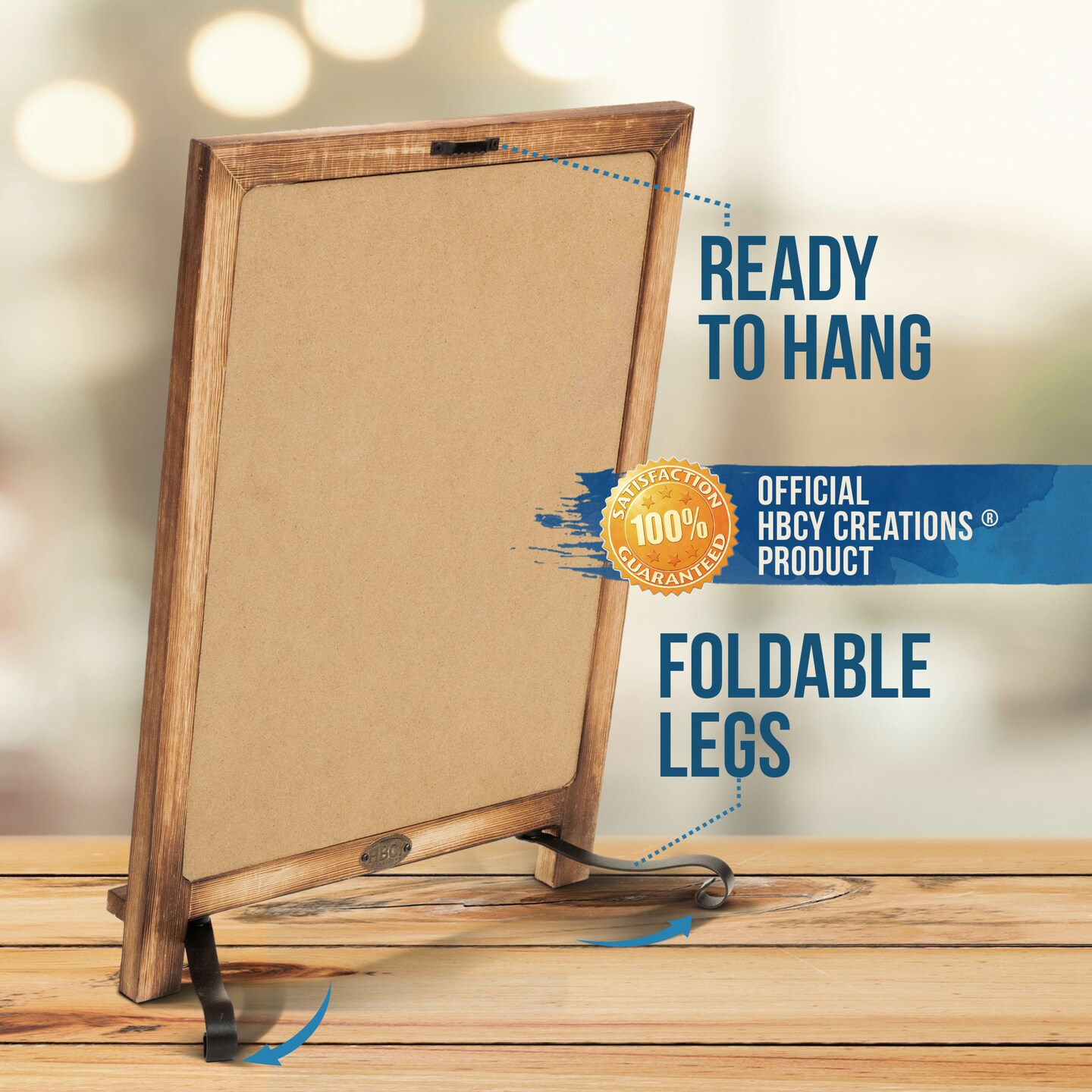 HBCY Creations Hanging or Tabletop Chalkboard with Legs/Wedding Table Sign/Kitchen Countertop Memo Board