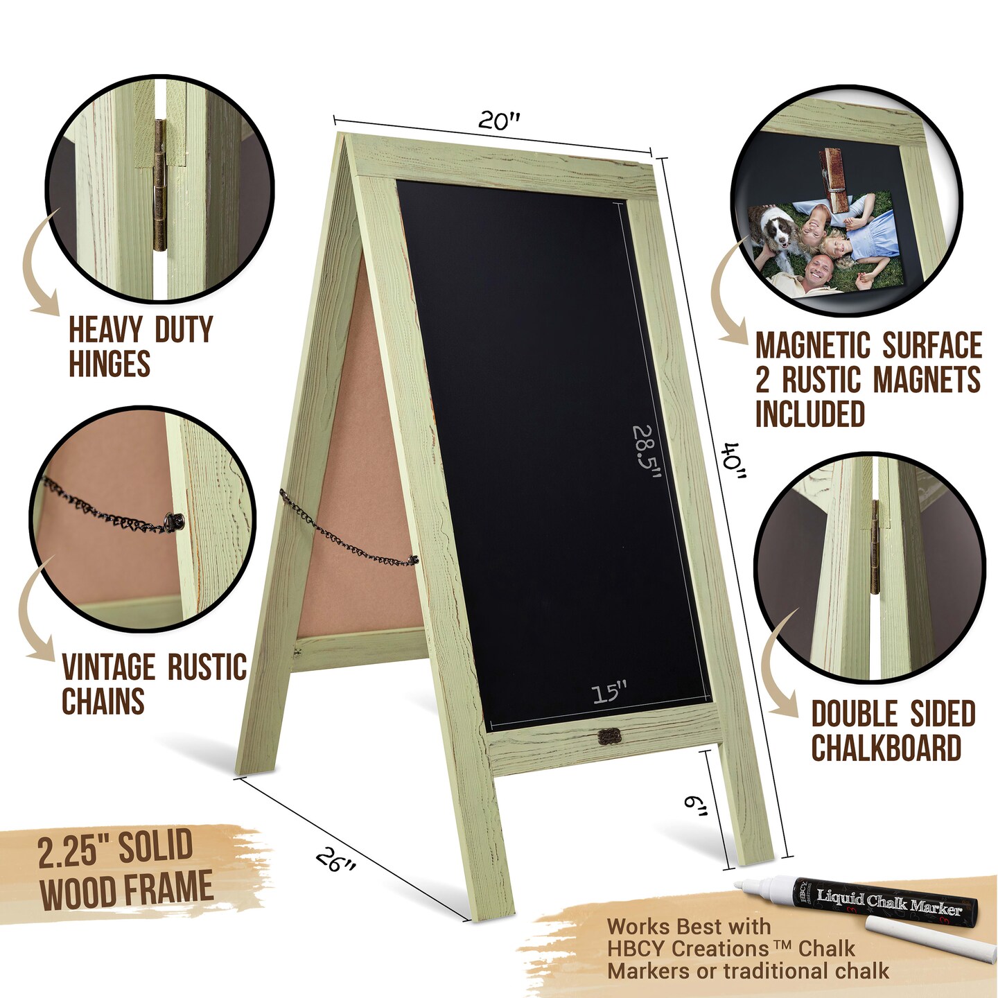 HBCY Creations Magnetic A-Frame Chalkboard Deluxe Set / 8 Chalk Markers + 10 Stencils + 2 Magnets Outdoor Sidewalk Chalkboard Sign / Large 48&#x22; x 24&#x22;