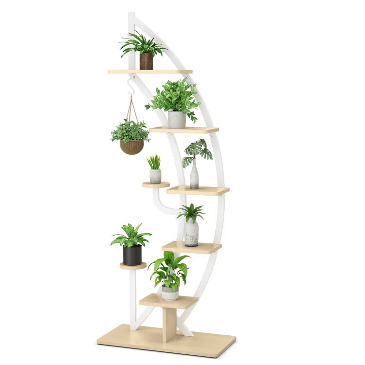 6 Tier 9 Potted Metal Plant Stand Holder Display Shelf with Hook