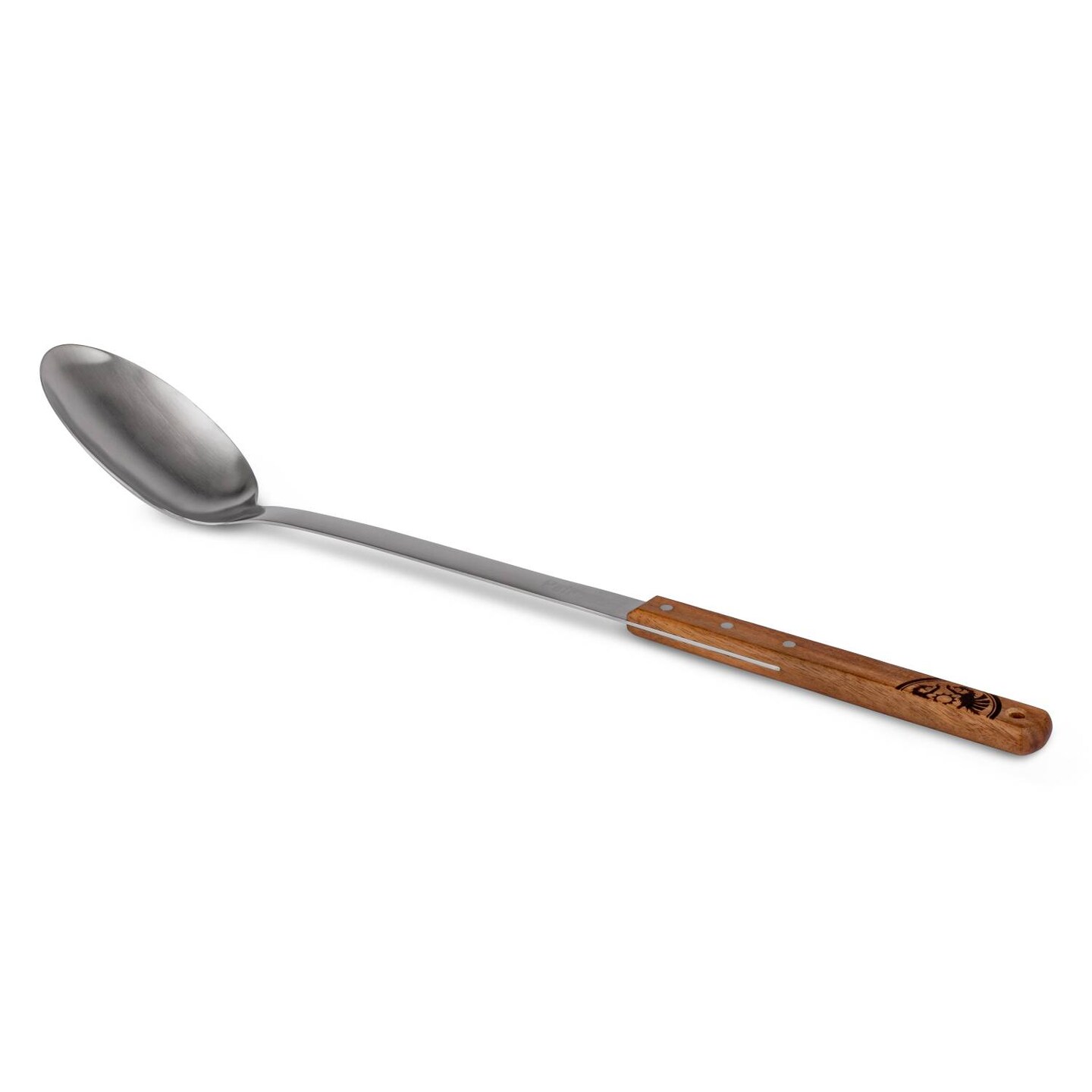 Petromax Kitchen or Campfire Serving Spoon, Durable Stainless Steel with Long Wooden Handle
