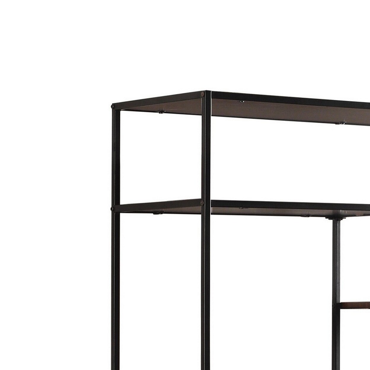 Saltoro Sherpi 65 Inch Bookcase Etagere, 7 Walnut Brown Wood Shelves, Black Metal Frame-