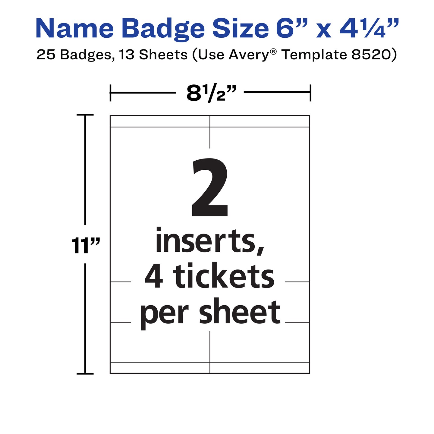 Avery Customizable Name Badges, 6&#x22; x 4.25&#x22;, Printable Name Tag Inserts with Tickets, 75 Vertical Name Tag Holders with Lanyards (8521)