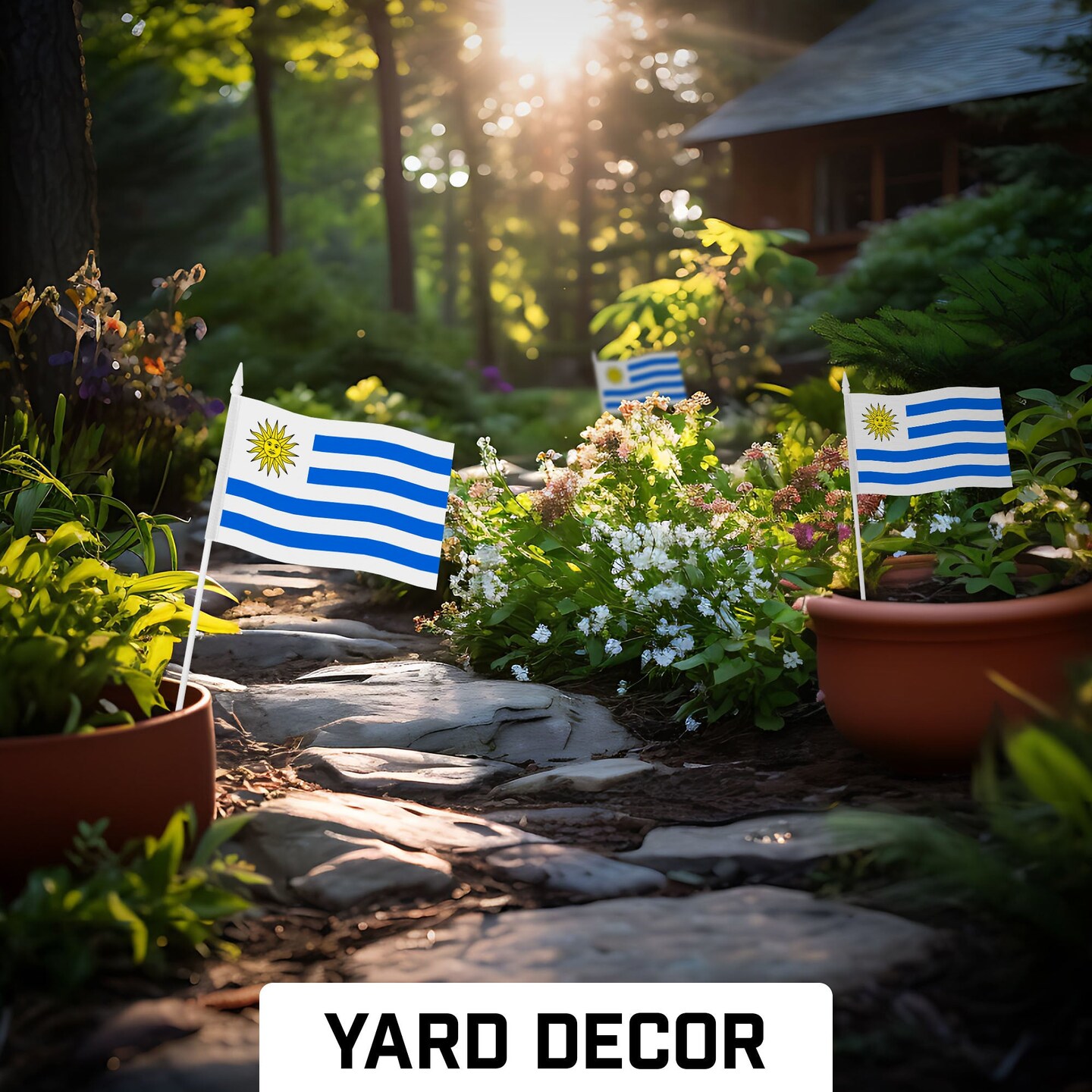 G128 12 Pack Handheld Uruguay Uruguayan Stick Flags | 4x6 In | Printed 150D Polyester, Country Flag, Solid Plastic Stick, Spear White Tip