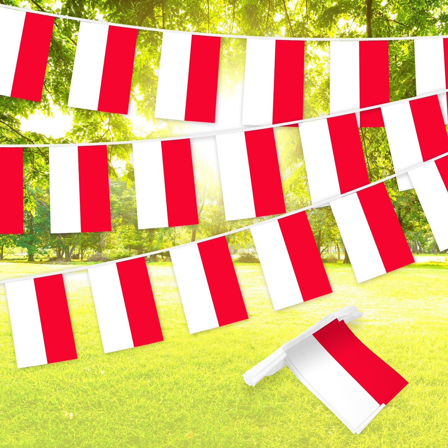 G128 Poland Polish Bunting Banner | Flag 8.2 x 5.5 Inch, Full String 33 Feet | Printed 150D Polyester, Decorations For Bar, School, Festival Events Celebration
