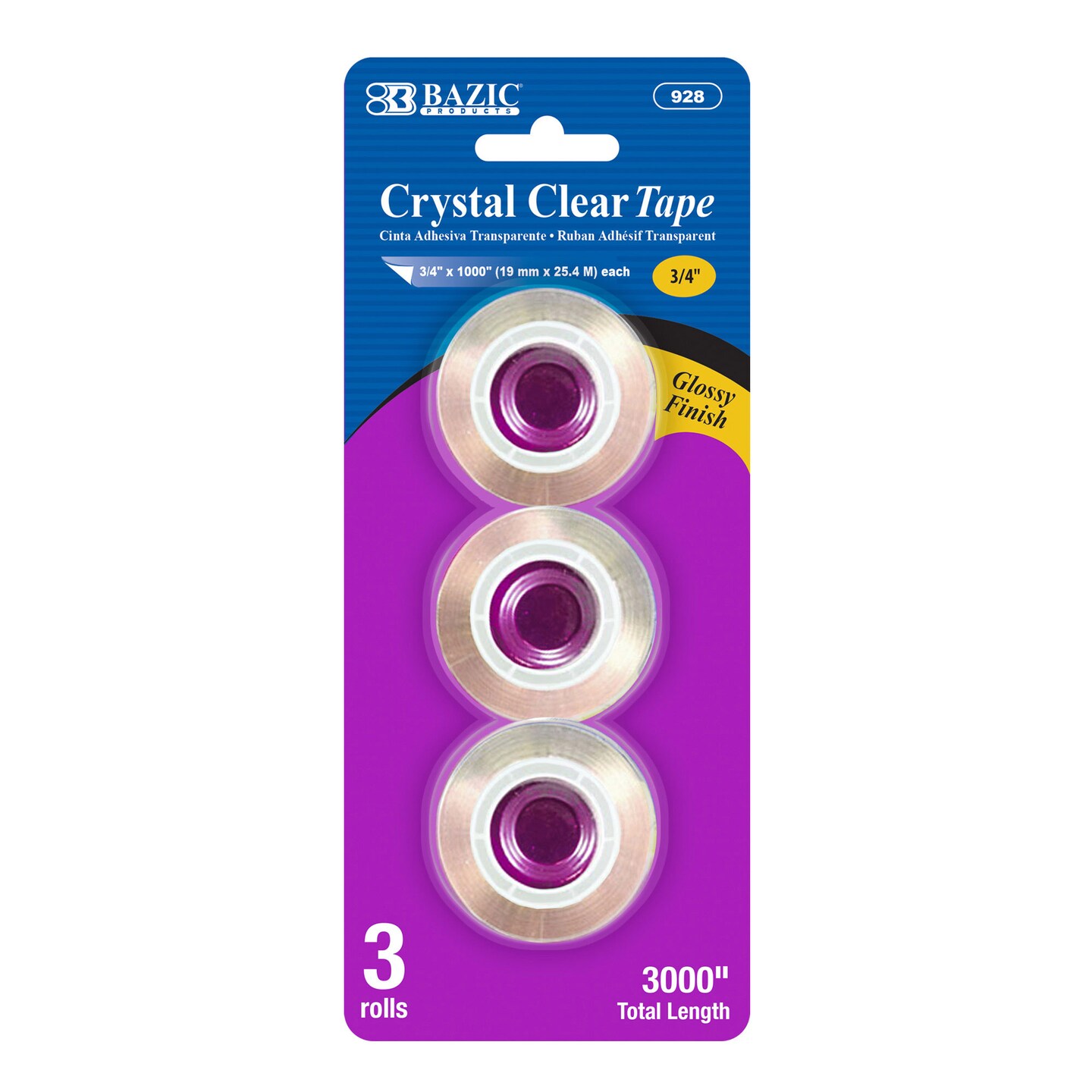 BAZIC Crystal Clear Tape Refill 3/4&#x22; X 1000&#x22; (3/Pack)