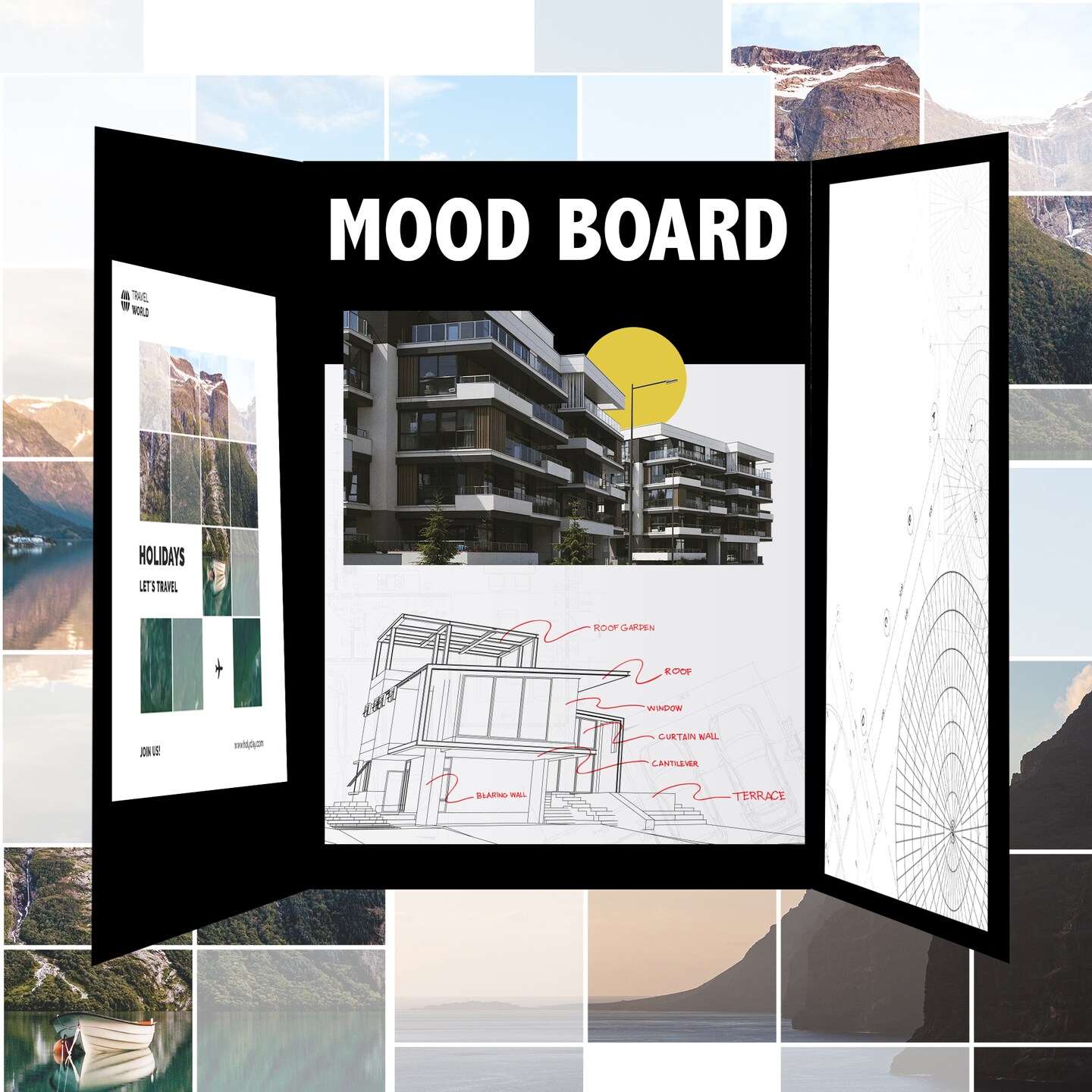 BAZIC Tri-Fold Corrugated Presentation Board - Black 36" X 48"