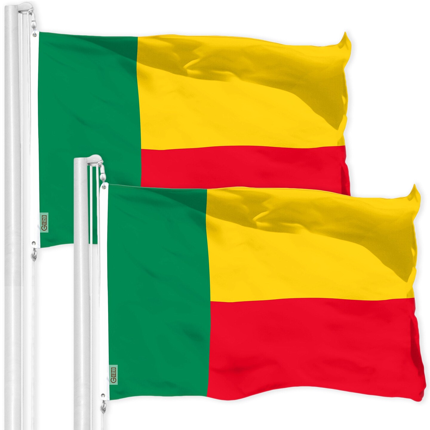 G128 2 Pack: Benin Beninese Flag | 3x5 Ft | LiteWeave Pro Series Printed 150D Polyester | Country Flag, Indoor/Outdoor, Vibrant Colors, Brass Grommets, Thicker and More Durable Than 100D 75D Poly