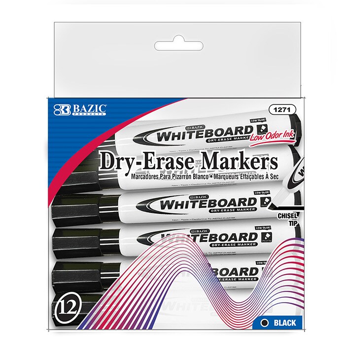 BAZIC Chisel Tip Black Dry-Erase Markers (12/Pack)