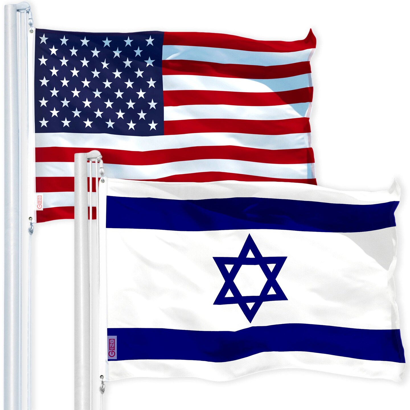 G128 Combo Pack: USA American Flag 3x5 Ft 150D Printed Stars &#x26; Israel (Israeli) Flag 3x5 Ft 150D Printed