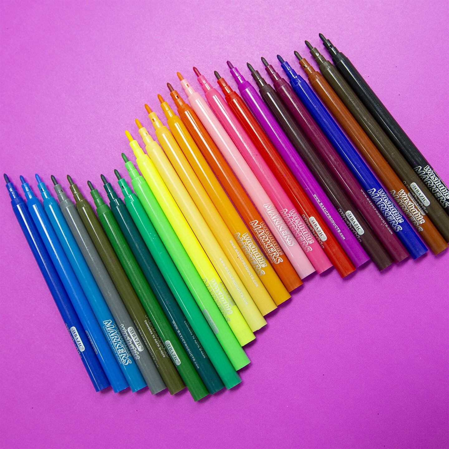 BAZIC Fine Line 24 Classic Colors Washable Markers