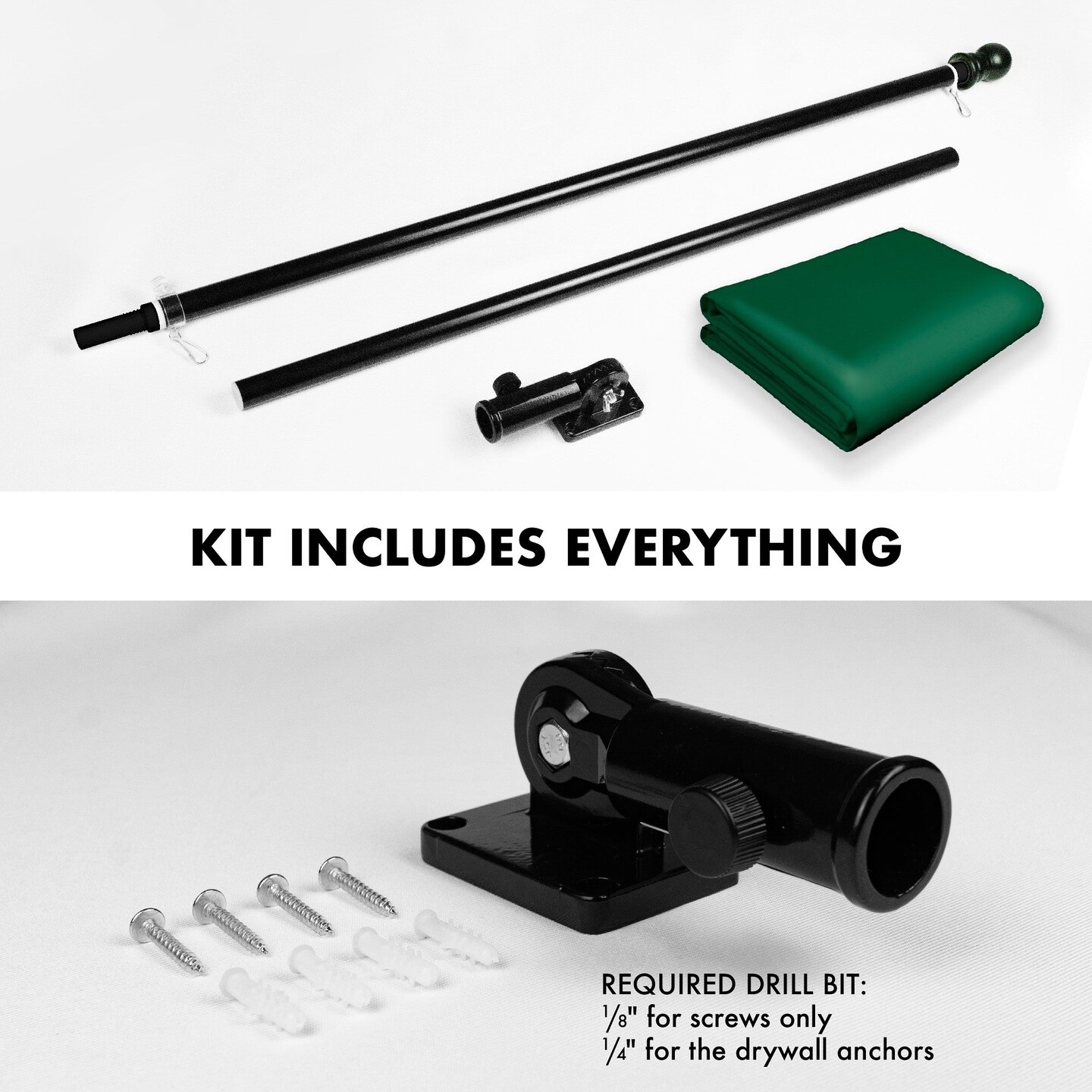 G128 Combo Pack: 5 Ft Tangle Free Aluminum Spinning Flagpole (Black) &#x26; Solid Dark Green Color Flag 2.5x4 Ft, LiteWeave Pro Series Printed 150D Polyester | Pole with Flag Included