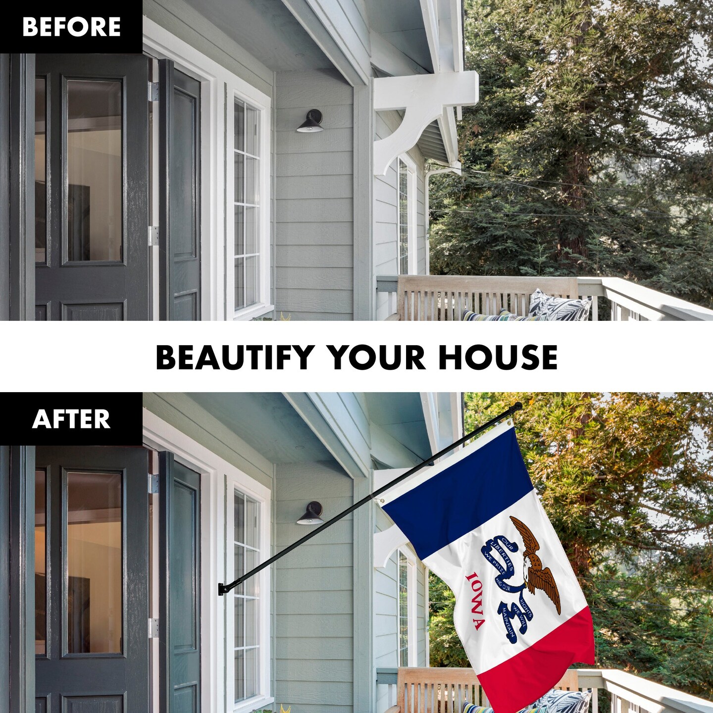 G128 Combo Pack: 6 Feet Tangle Free Spinning Flagpole (Black) Iowa IA State Flag 3x5 ft Printed 150D Brass Grommets (Flag Included) Aluminum Flag Pole