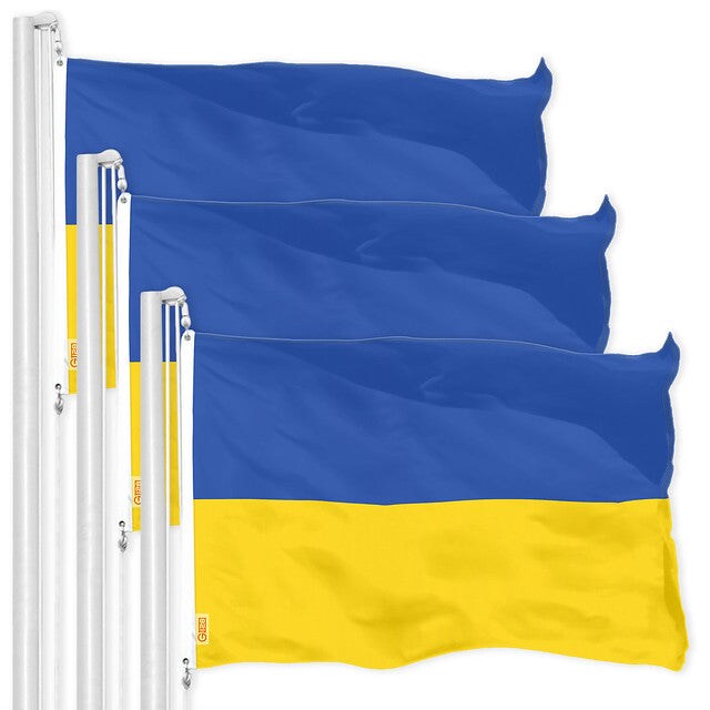 G128 3 Pack: Ukraine Ukrainian Flag | 4x6 Ft | LiteWeave Pro Series Printed 150D Polyester | Country Flag, Indoor/Outdoor, Vibrant Colors, Brass Grommets