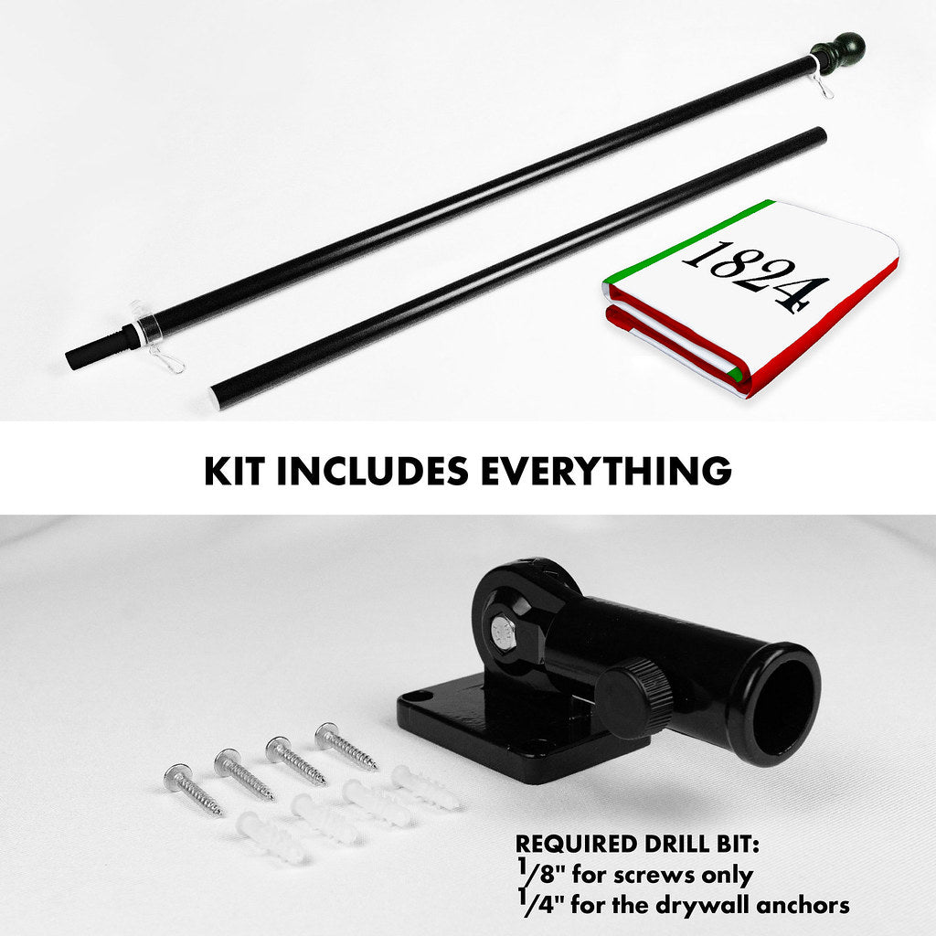 G128 Combo Pack: 6 Ft Tangle Free Spinning Flagpole (Black) &#x26; Alamo 1824 Flag 3x5 Ft Printed 150D Polyester, Brass Grommets (Flag Included) Aluminum Flag Pole