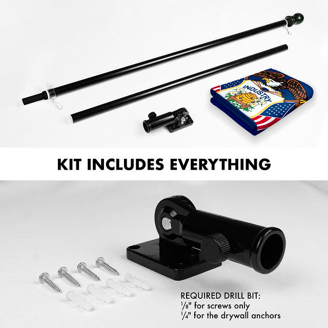 G128 Combo Pack: 6 Feet Tangle Free Spinning Flagpole (Black) Utah UT State Flag 3x5 ft Printed 150D Brass Grommets (Flag Included) Aluminum Flag Pole