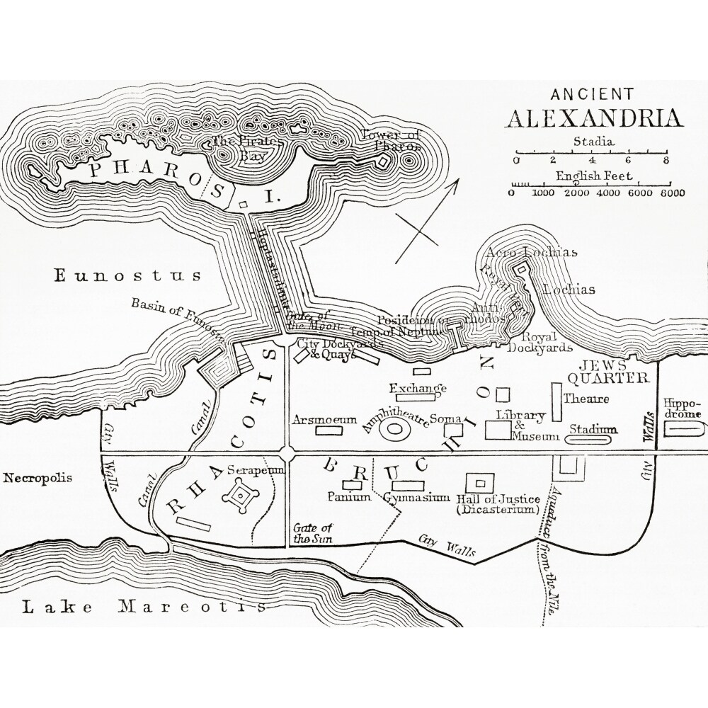Map Of Ancient Alexandria Egypt. From The Imperial Bible Dictionary Published 1889. Poster Print