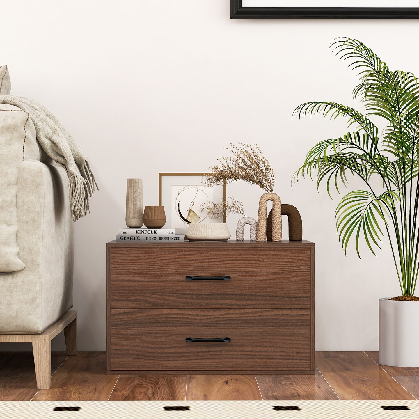 Costway 2-Drawer Dresser Stackable Horizontal Storage Organizer w/Handles White/Walnut/Black