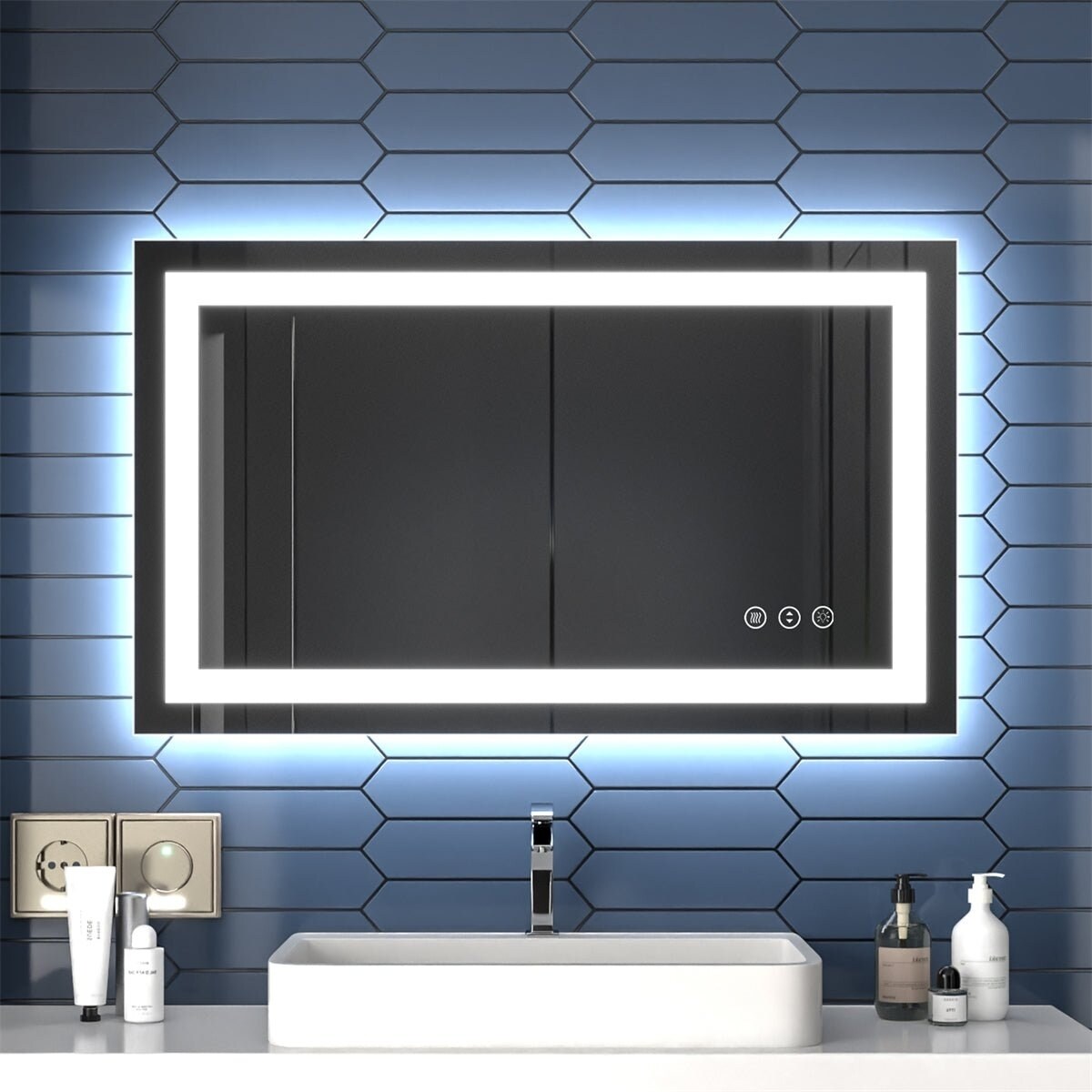 ExBriteUSA Apex 40&#x22; W x 24&#x22; H LED Bathroom Light MirrorAnti FogDimmableDual Lighting ModeTempered Glass
