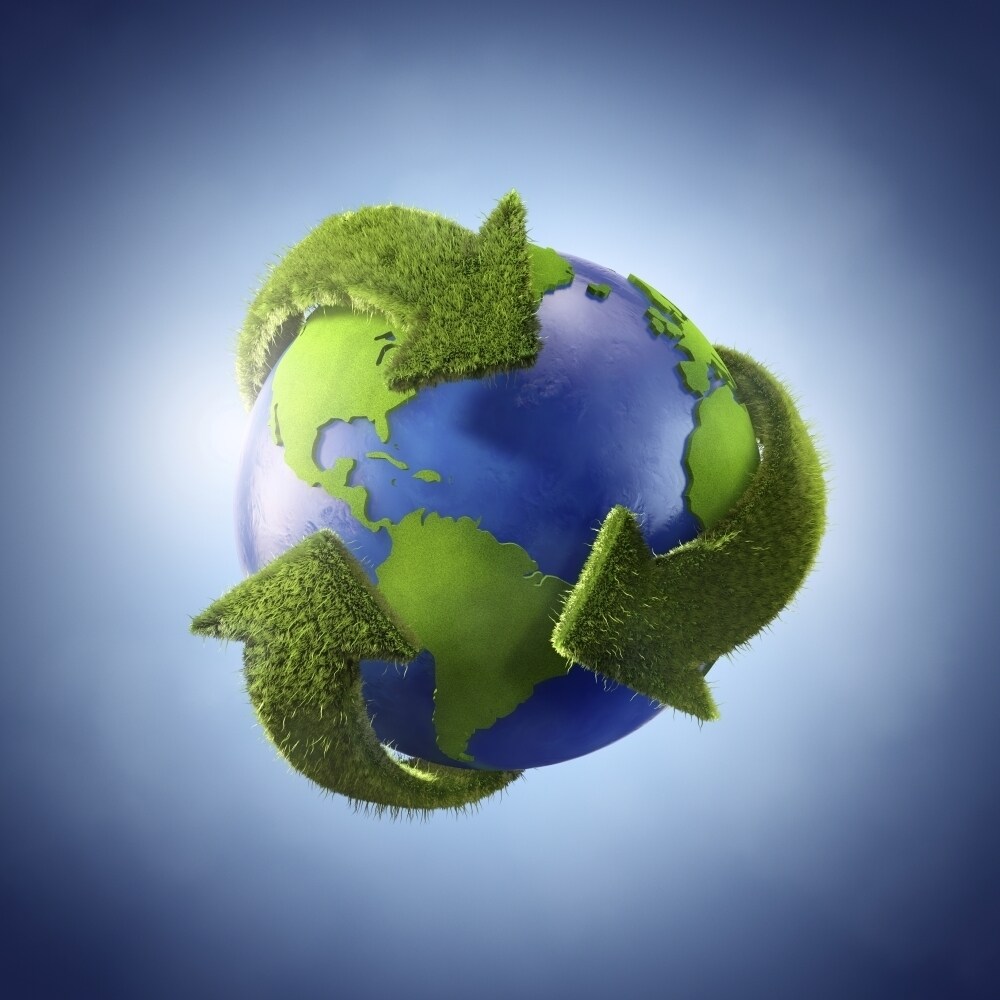 3D Rendering Of Planet Earth Surrounded By The Recycle Symbol Poster Print