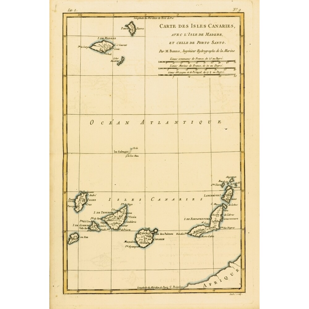 Map Of The Canary Isles Madeira And Porto Santo Circa.1760. From Atlas De