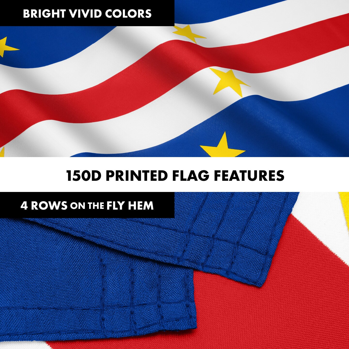 G128 Combo Pack: 6 Ft Tangle Free Aluminum Spinning Flagpole (Black) &#x26; Cape Verde Cape Verdean | 3x5 Ft | LiteWeave Pro Series Printed 150D Polyester | Pole with Flag Included