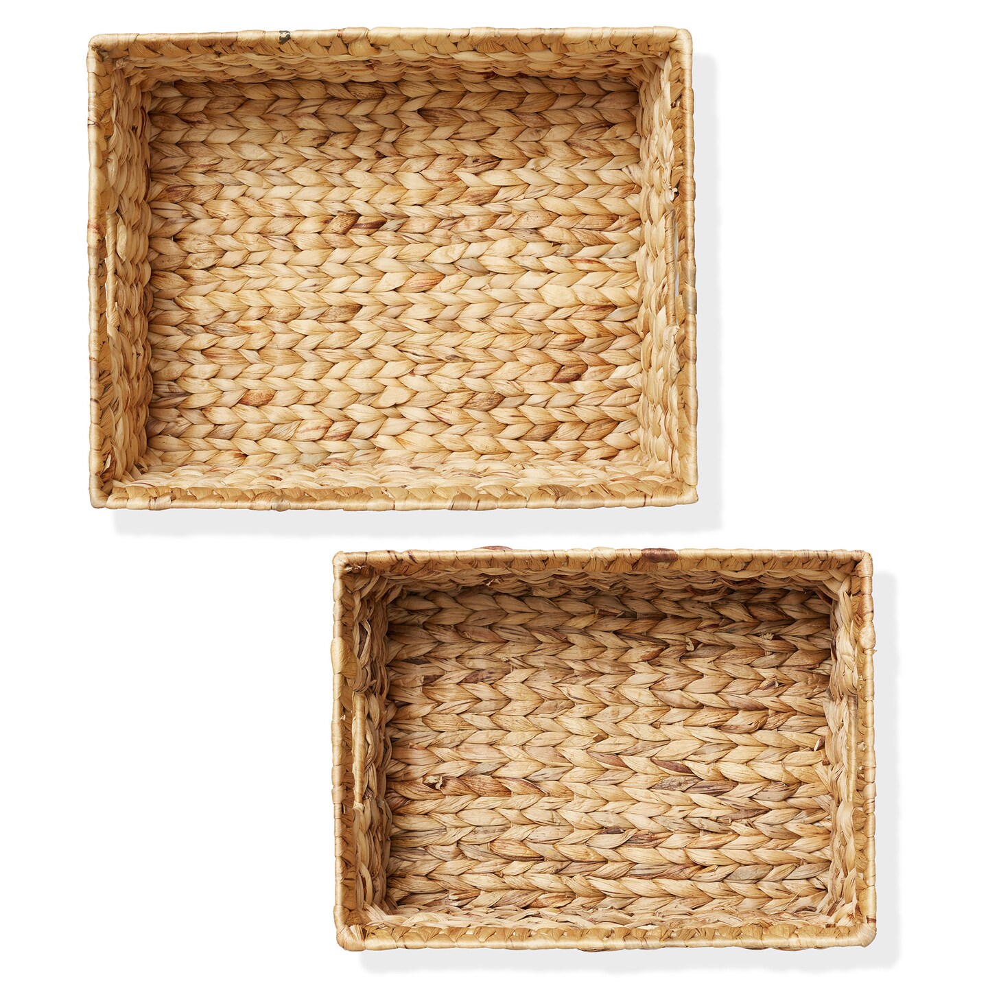 Casafield Set of 2 Water Hyacinth Storage Baskets with Handles - Woven Organizers for Bathroom, Laundry, Pantry, Office, Shelves