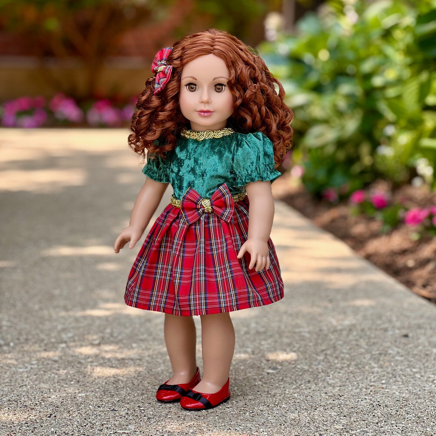 red and green holiday dress Susanne Lively Girls Green Christmas Dress - Ruffle Sleeves main image 0