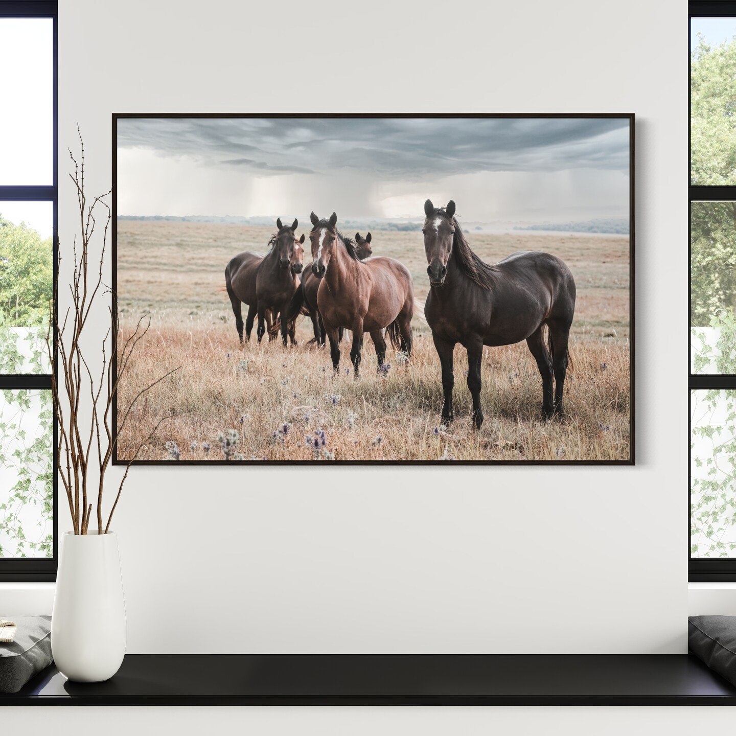 Horses picture Print on Canvas , Floating store Frame Option, Modern Wall Art, Extra Large Canvas Wall Art