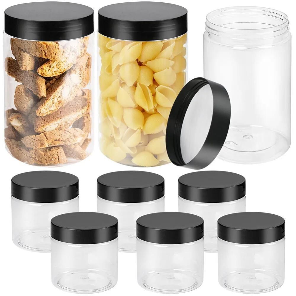 Clear Plastic Storage Jars 27oz and 8oz Containers for Household Use