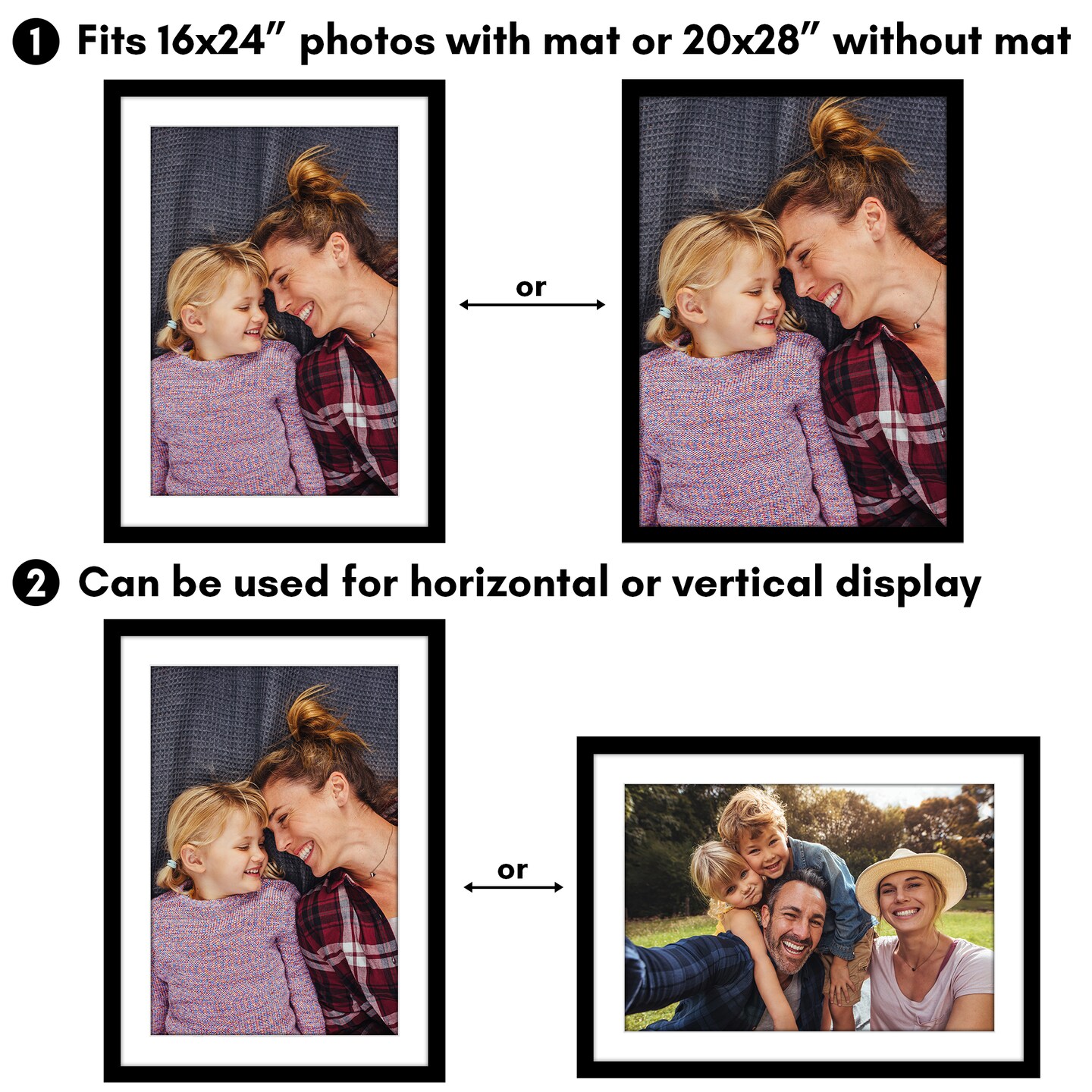 Americanflat Poster Frame with Mat - Large Picture Frame - Polished Plexiglass Cover - Hanging Hardware for Horizontal and Vertical Display - Black