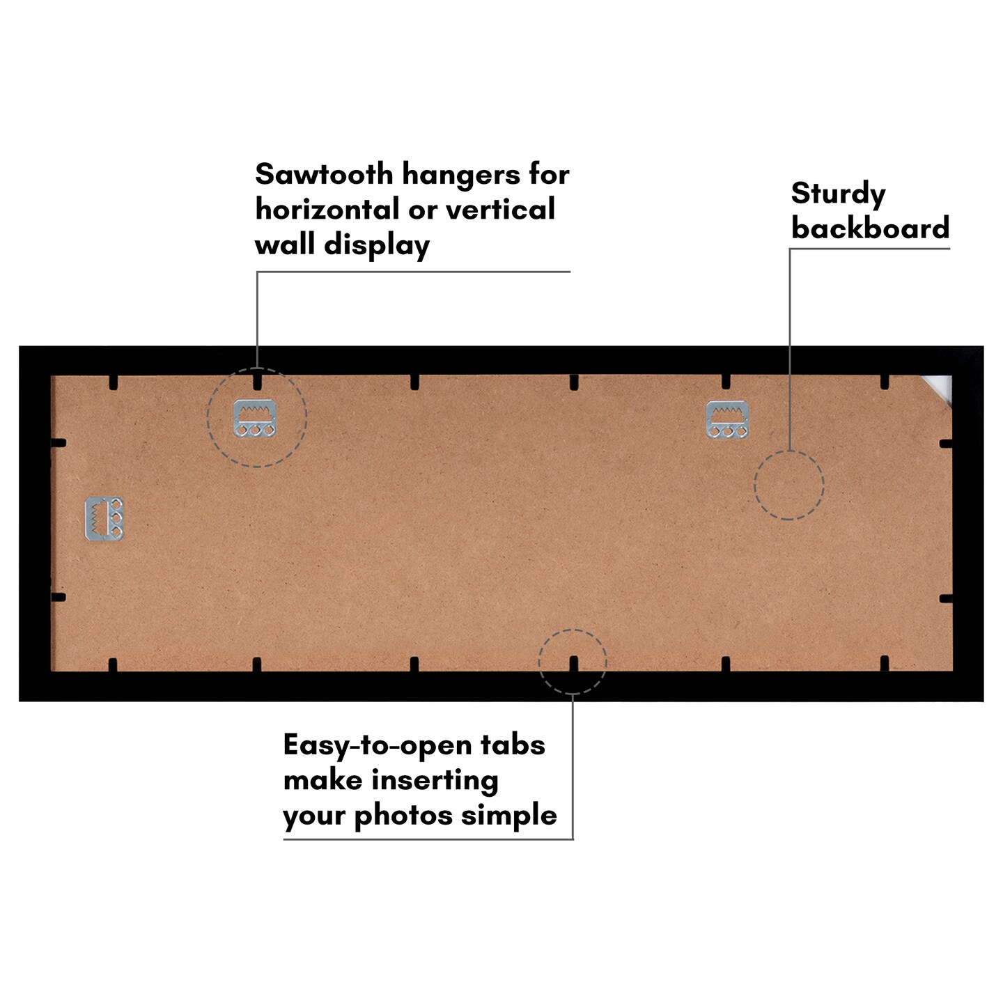 Americanflat 8x24 Collage Picture Frame - Displays Five 4x6 Photos at Once - Family Photo Collage Frame - Shatter Resistant Glass - Hanging Hardware for Horizontal or Vertical Display - Black
