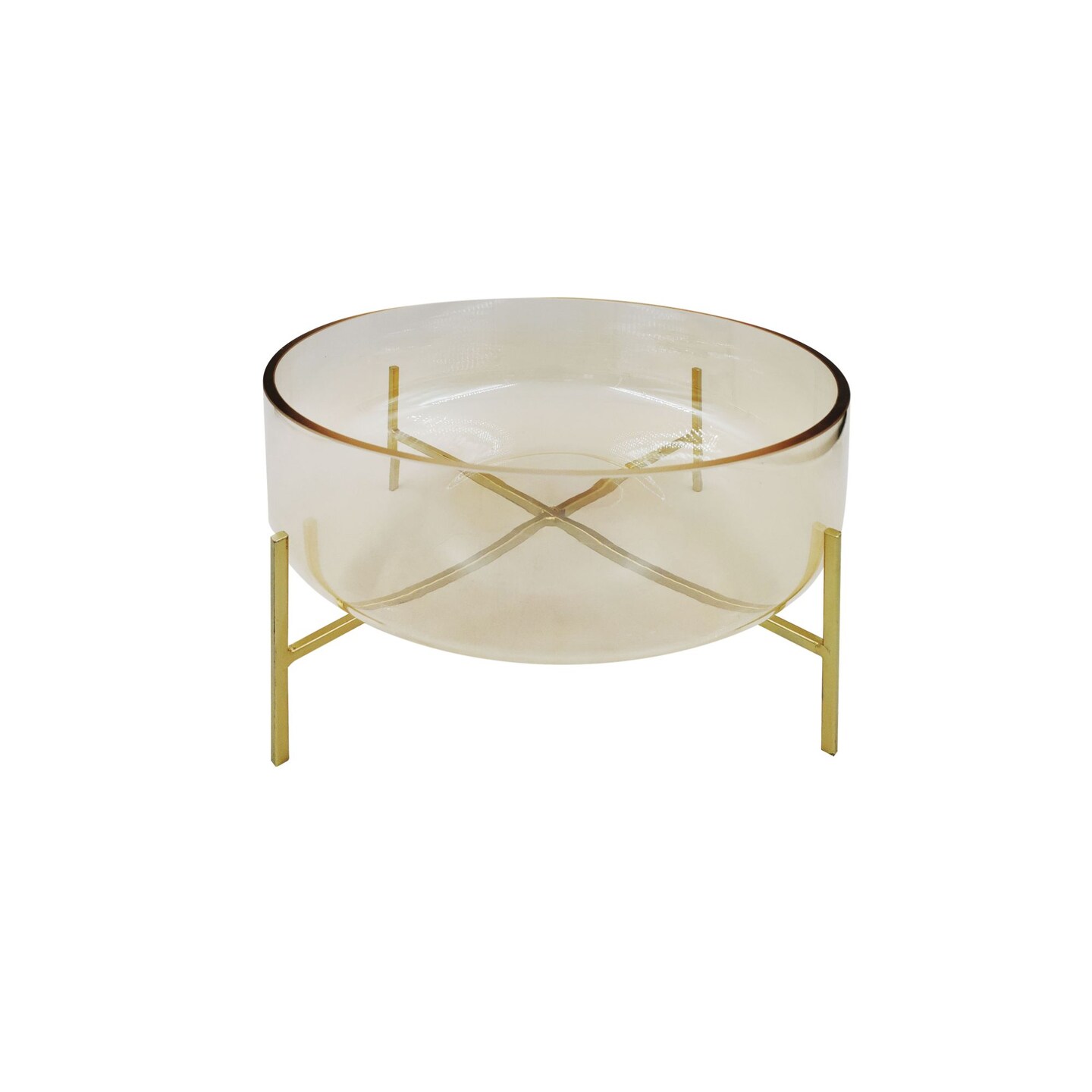 CC Home Furnishings Round Handblown Glass Bowl with Stand - 10" - Clear and Gold