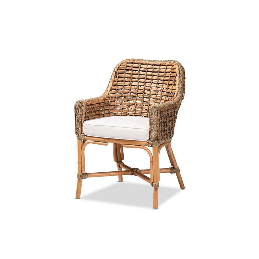 Wholesale Interiors Baxton Studio Kyle Modern Bohemian Natural Brown Woven Rattan Dining Arm Chair with Cushion