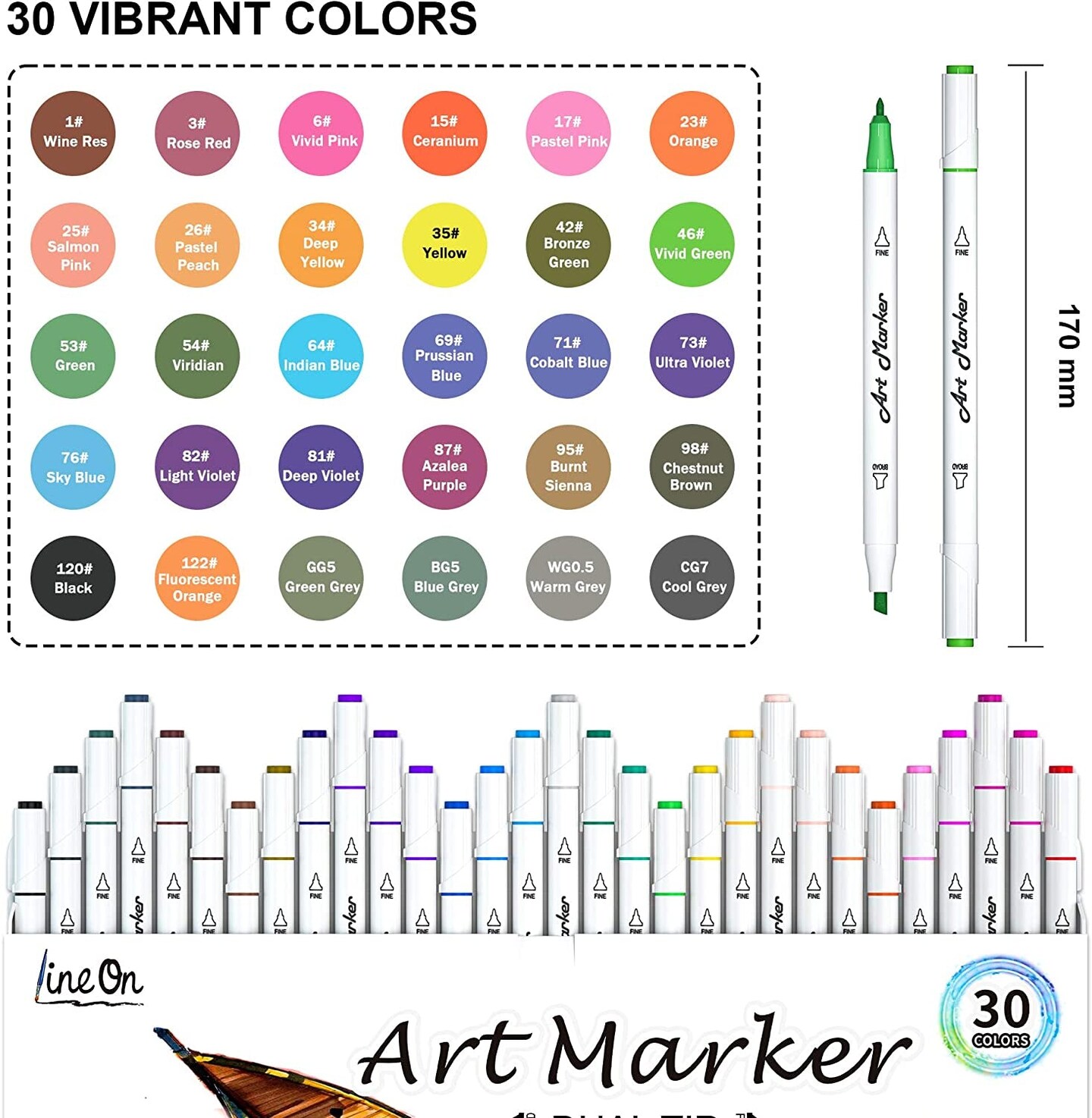 Dual Tip Alcohol Based Art Markers, 30 Colors Alcohol Marker Pens Perfect  for Kids Adult Coloring Books Sketching and Card Making