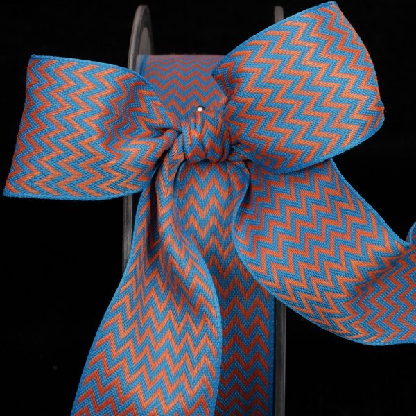 The Ribbon People Blue and Orange Chevron Wired Craft Ribbon 1.5&#x22; x 54 Yards