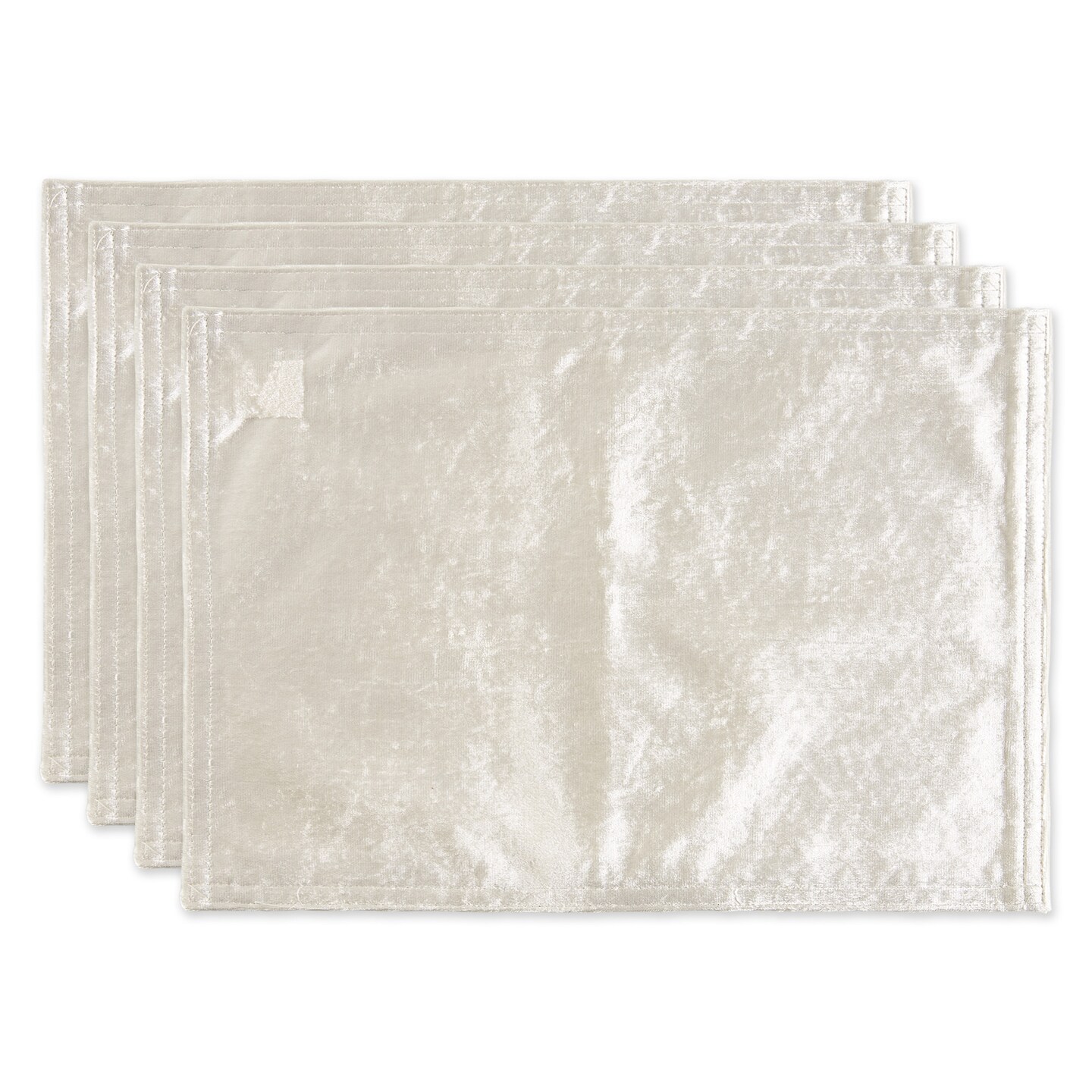 Contemporary Home Living Rectangular Velvet Placemats - 19&#x22; - Cream - Set of 4