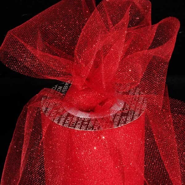 The Ribbon People Ruby Red Glitter Contemporary Tulle Craft Ribbon 6" x 110 Yards