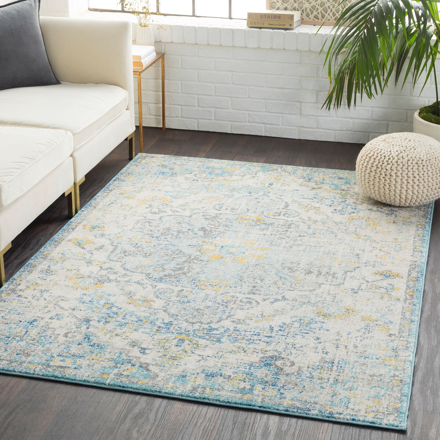 Tiwari Home 2' x 3' Distressed Finish Gray and Yellow Rectangular Area Throw Rug