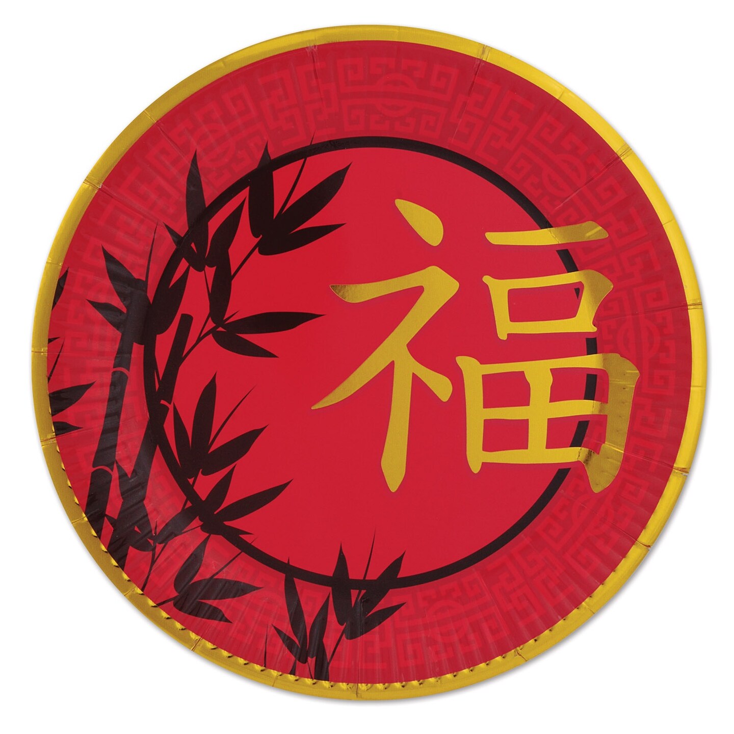 Beistle Set of 12 Red, Black and Gold Asian Plate 9&#x201D;