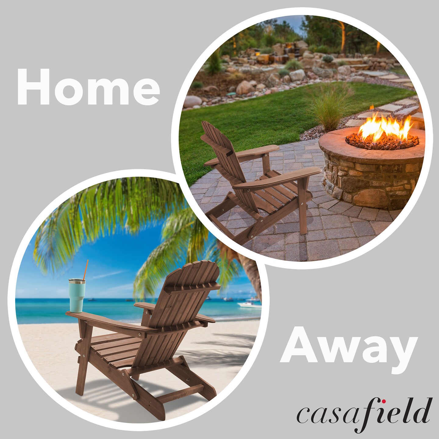 Casafield Folding Adirondack Chair, Cedar Wood Outdoor Fire Pit Lounge Chairs for Patio, Deck, Yard, Lawn and Garden Seating, Partially Pre-Assembled