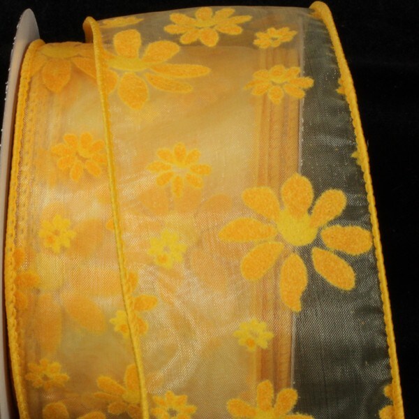 The Ribbon People Yellow Contemporary Floral Wired Craft Ribbon 2.5&#x22; x 40 Yards