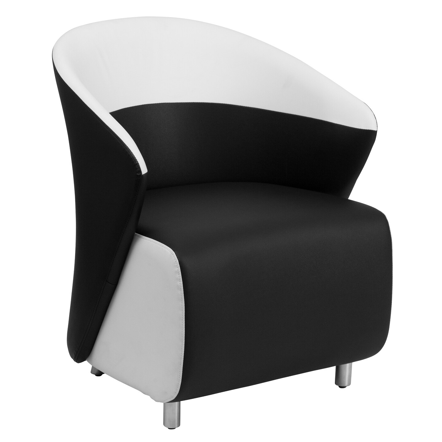Flash Furniture 32.5&#x22; Black Leather Upholstery Curved Barrel Back Lounge Chair with Melrose White Detailing
